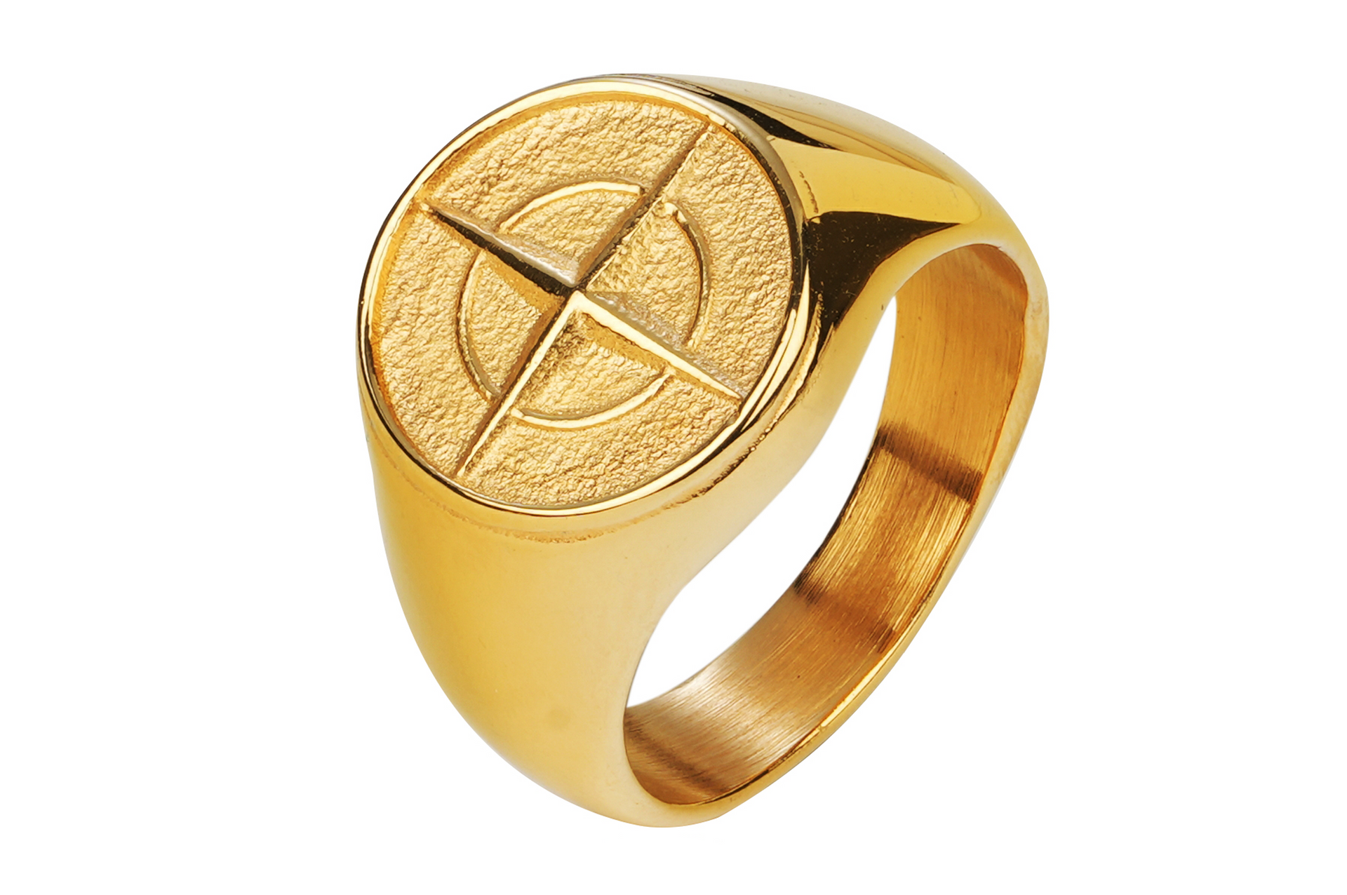 טבעת זהב מצפן לגבר מפלדת אל-חלד בעיצוב ייחודי עם סמל מצפן ברור