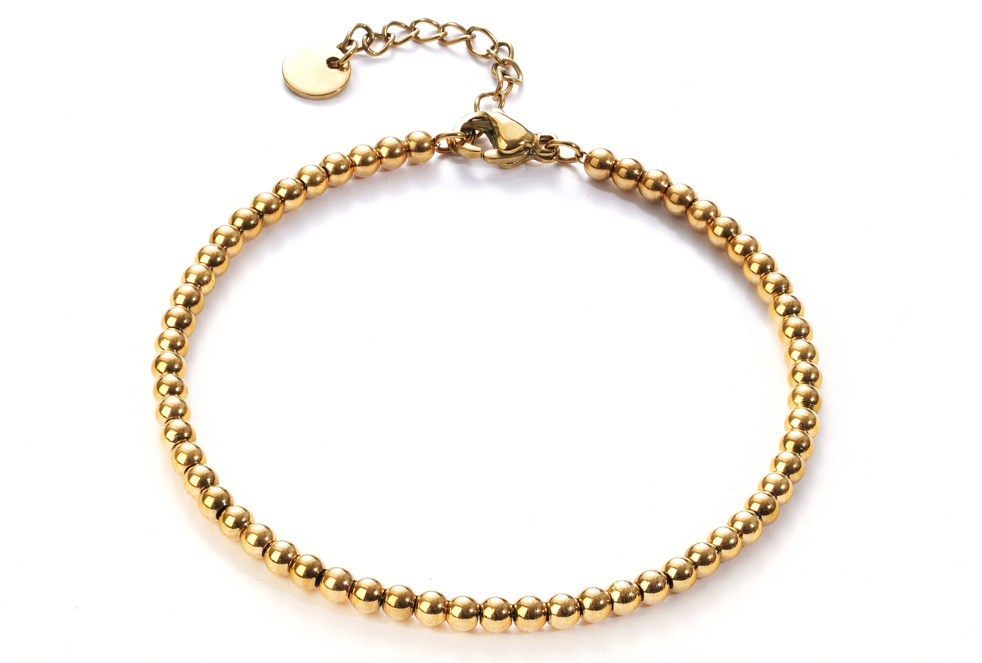 צמיד חרוזי זהב 18 קראט לגבר, מצופה זהב על בסיס פלדת אל חלד L316, עיצוב אלגנטי ועמיד ללבישה יומיומית.