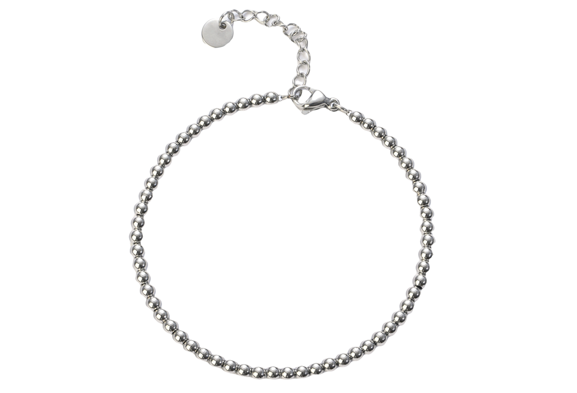 צמיד חרוזי כסף עדין לגבר, עשוי מפלדת אל חלד 316, עמיד במים וזיעה, עיצוב אלגנטי ונוח ללבישה יומיומית.